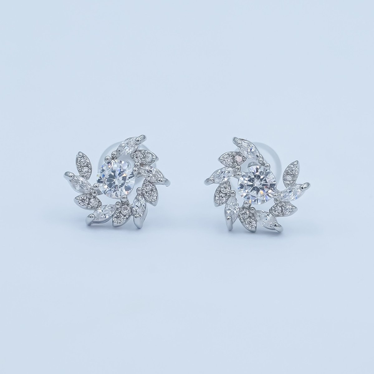 24K Gold Plated Marquise Micro Paved CZ Spiral Stud Earrings Set in Gold & Silver | AB488 AB549 - DLUXCA