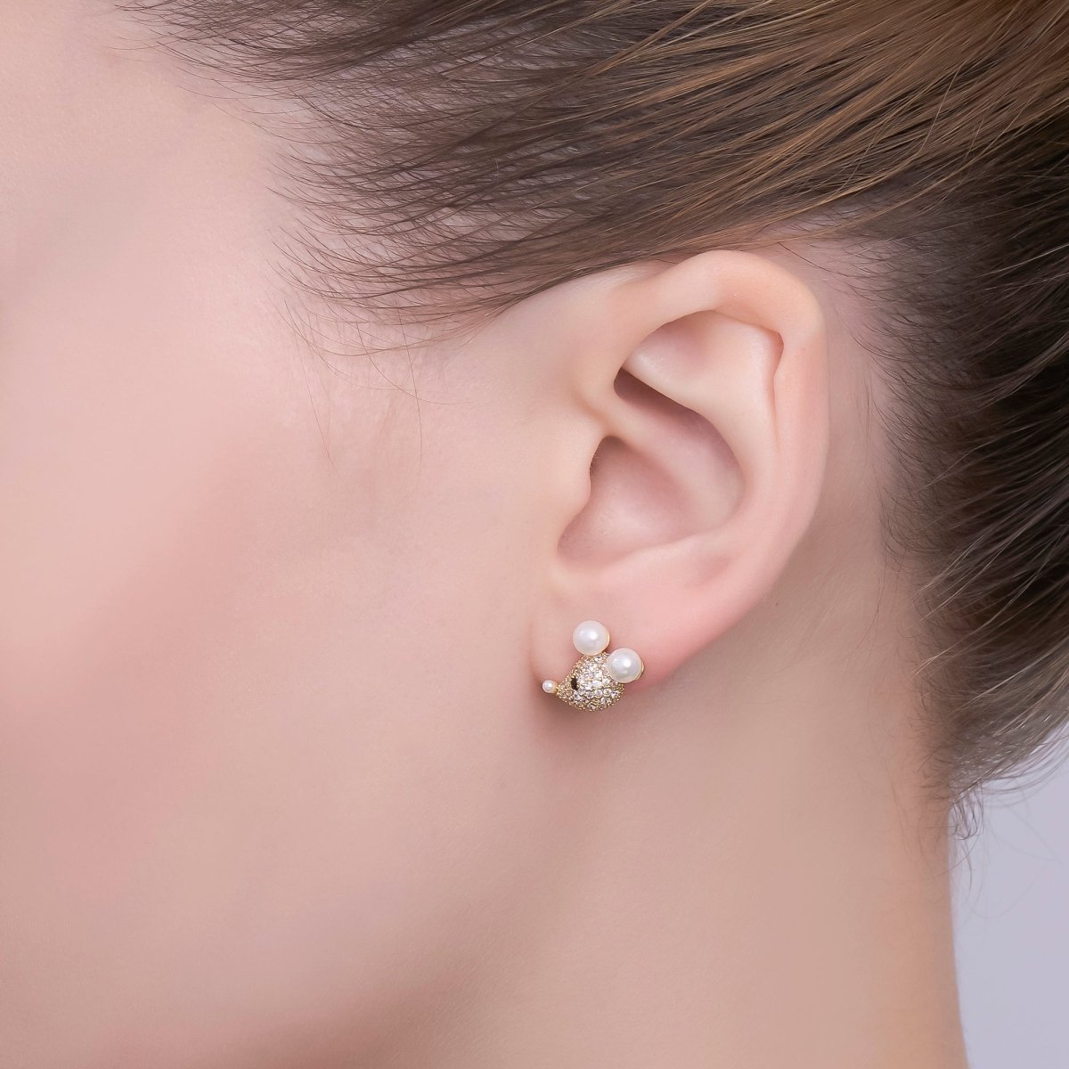 24K Gold Plated Micro Paved CZ Mouse Stud Earrings in Gold & Silver | AB225 AB232 - DLUXCA