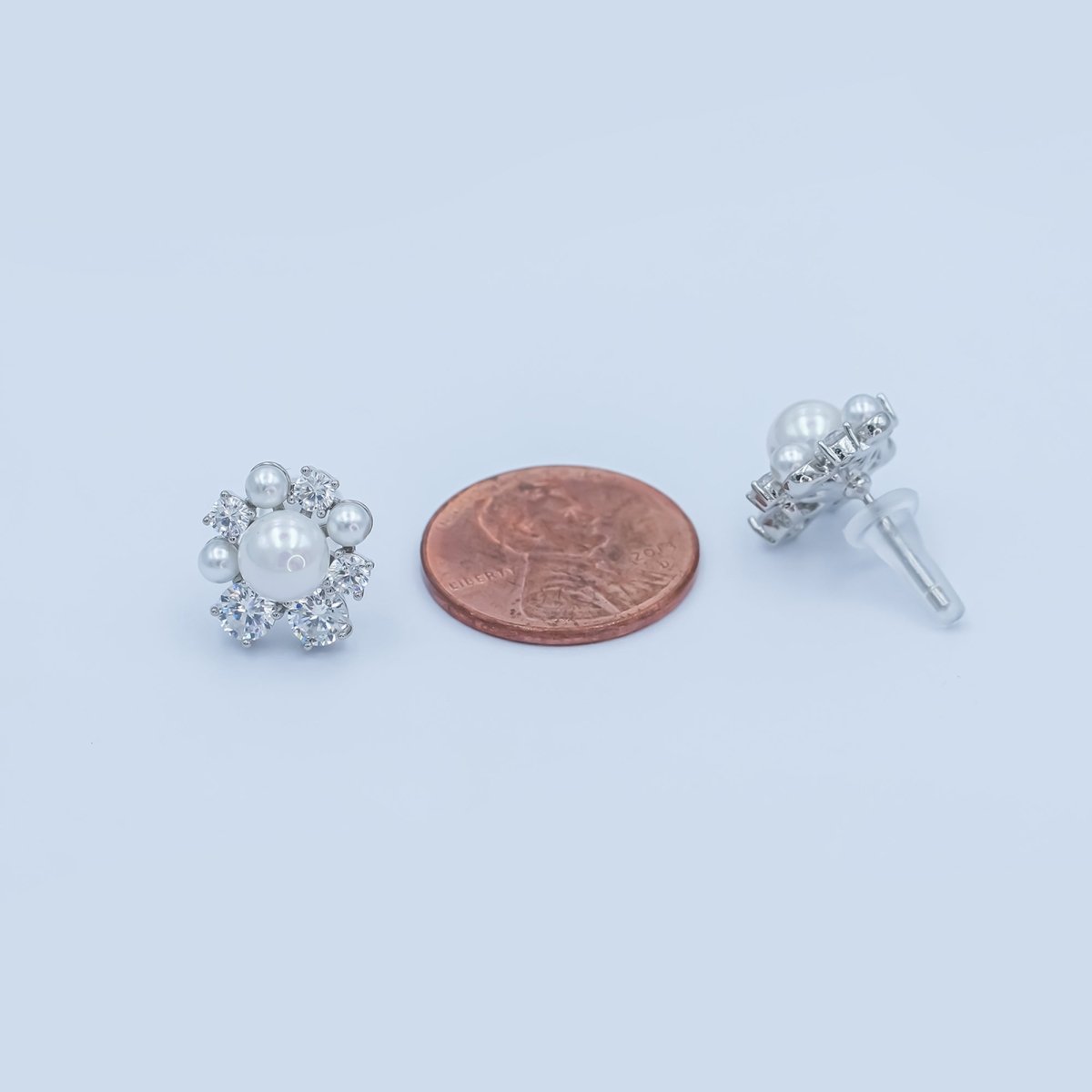 24K Gold Plated Shell Pearl CZ Cluster Flower Stud Earrings in Gold & Silver | AB265 AB288 - DLUXCA