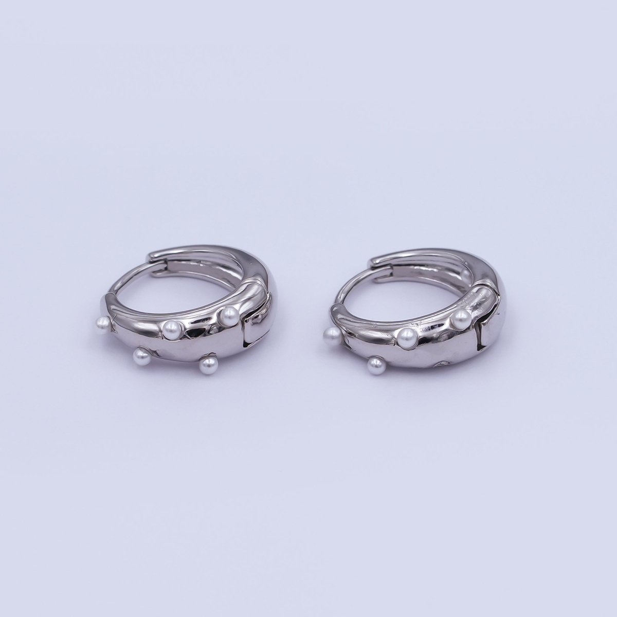 24K Gold Plated Shell Pearl Dotted Huggie Earrings in Gold & Silver | AE423 AE628 - DLUXCA