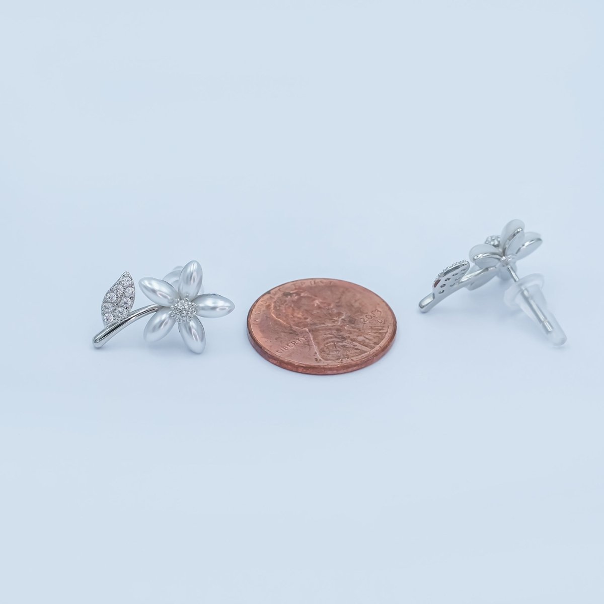 24K Gold Plated Shell Pearl Micro Paved CZ Flower Stud Earrings in Gold & Silver | AB201 AB202 - DLUXCA