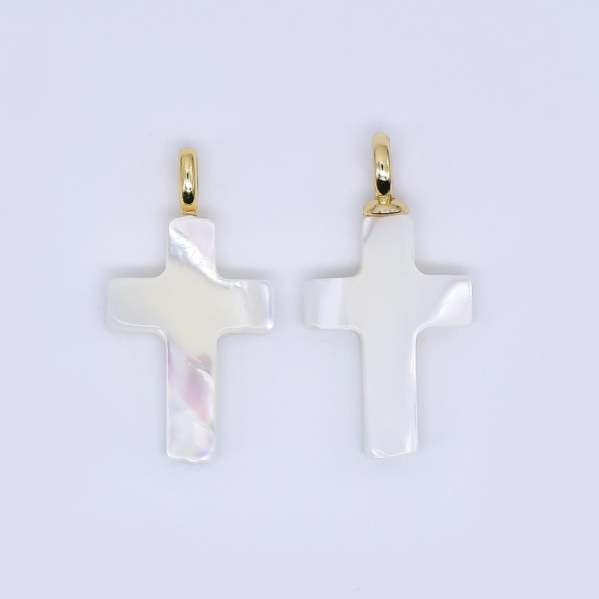 24K Gold Shell Pearl Shiny Holy Cross Charm Pendant | AF - 552 P - 1738 - DLUXCA