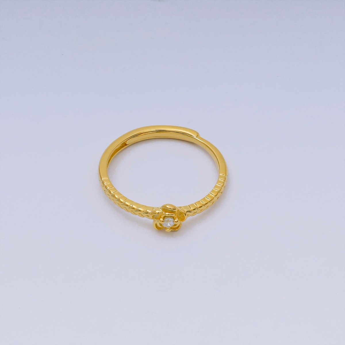 24K Gold Vermeil Round CZ Blooming Petal Rose Flower Dainty Adjustable Ring | SL - 655 - DLUXCA