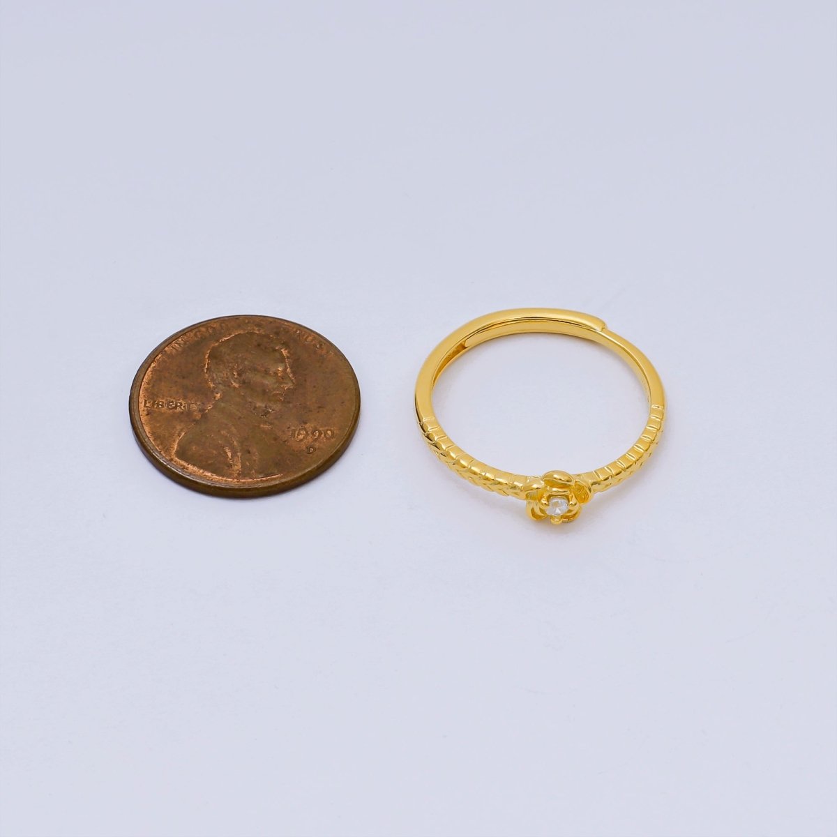 24K Gold Vermeil Round CZ Blooming Petal Rose Flower Dainty Adjustable Ring | SL - 655 - DLUXCA