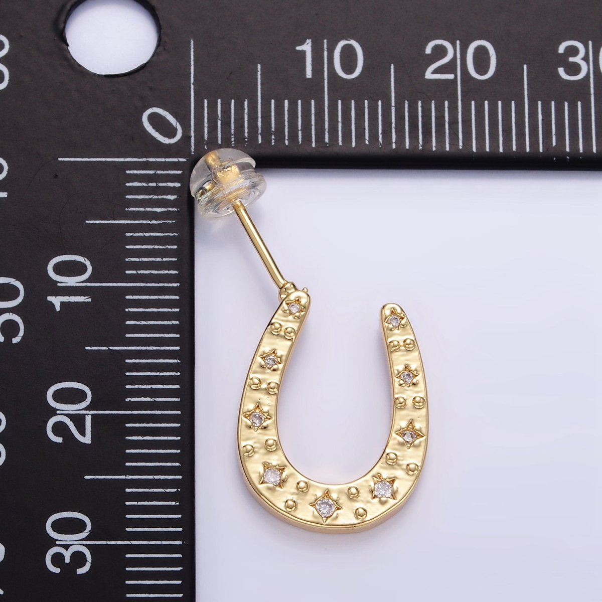 24K Horse Shoe Charm Start CZ Stud Earrings P - 490 - DLUXCA