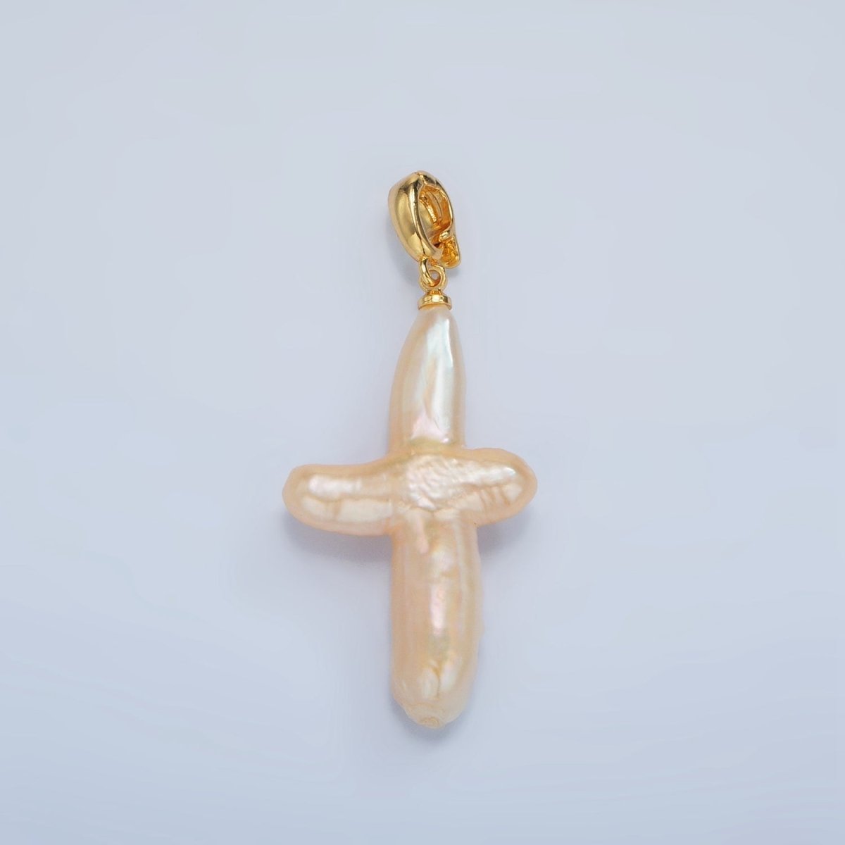 24K White Pearl Religious Cross Gold Pendant P - 1762 - DLUXCA