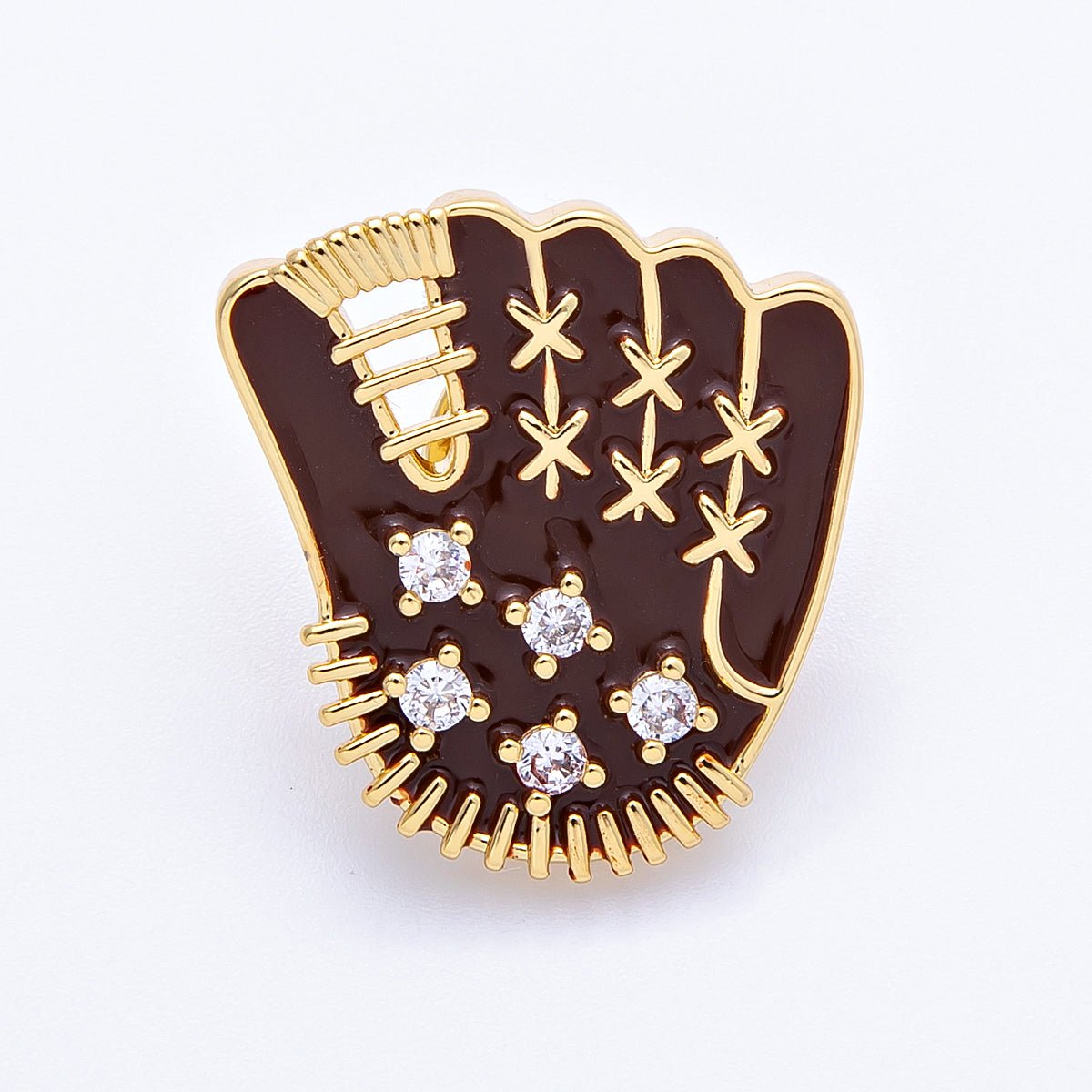 25mm Brown Enamel Paved Baseball Glove Sports Pin Brooch in Gold and Silver | BH - 116 BH - 117 - DLUXCA