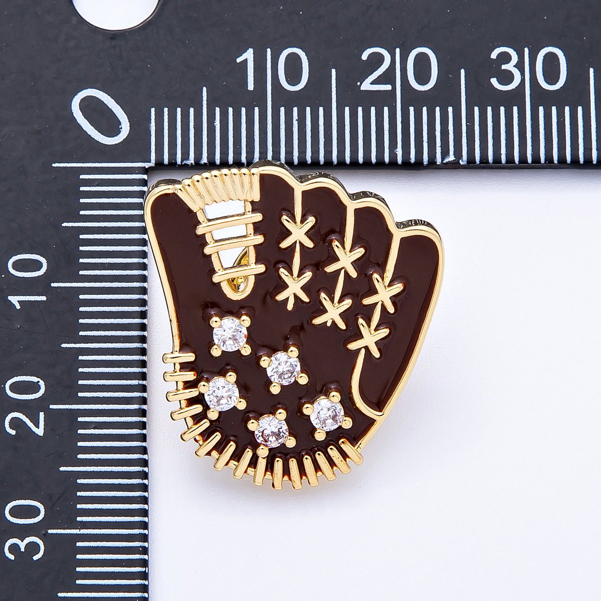 25mm Brown Enamel Paved Baseball Glove Sports Pin Brooch in Gold and Silver | BH - 116 BH - 117 - DLUXCA