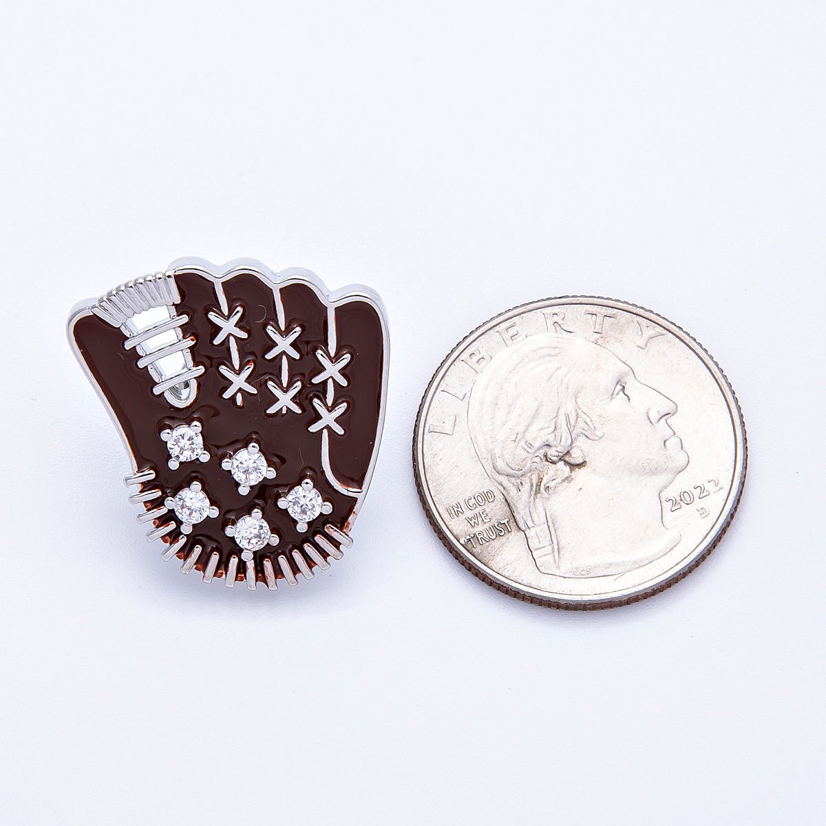 25mm Brown Enamel Paved Baseball Glove Sports Pin Brooch in Gold and Silver | BH - 116 BH - 117 - DLUXCA