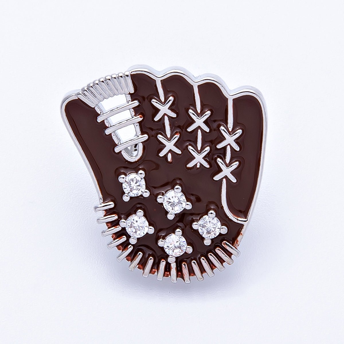 25mm Brown Enamel Paved Baseball Glove Sports Pin Brooch in Gold and Silver | BH - 116 BH - 117 - DLUXCA