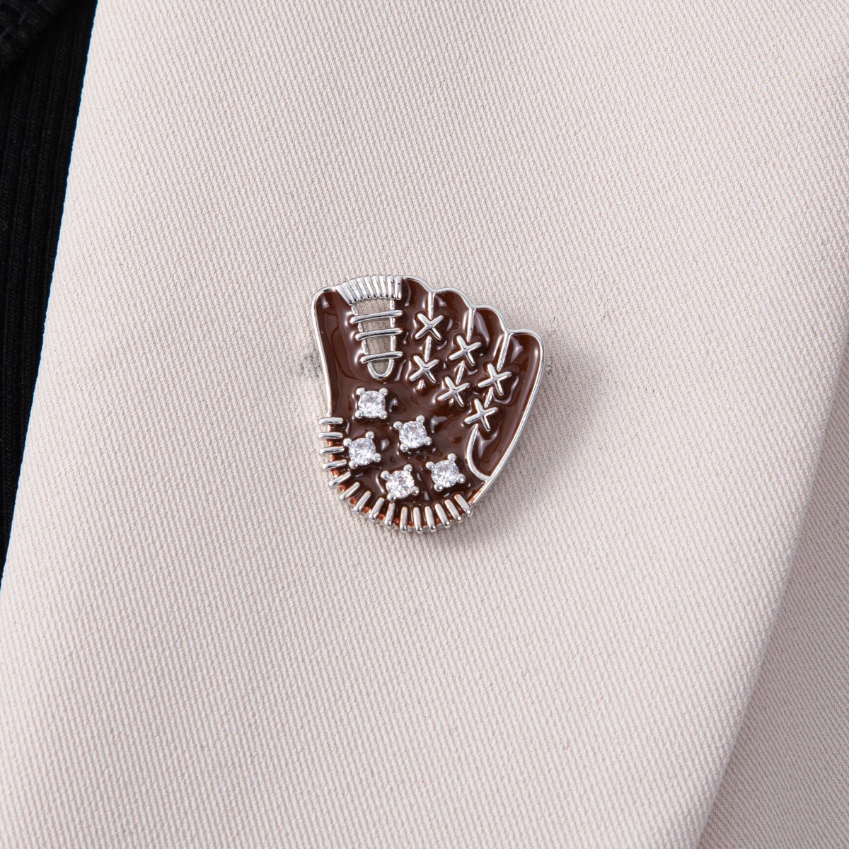 25mm Brown Enamel Paved Baseball Glove Sports Pin Brooch in Gold and Silver | BH - 116 BH - 117 - DLUXCA