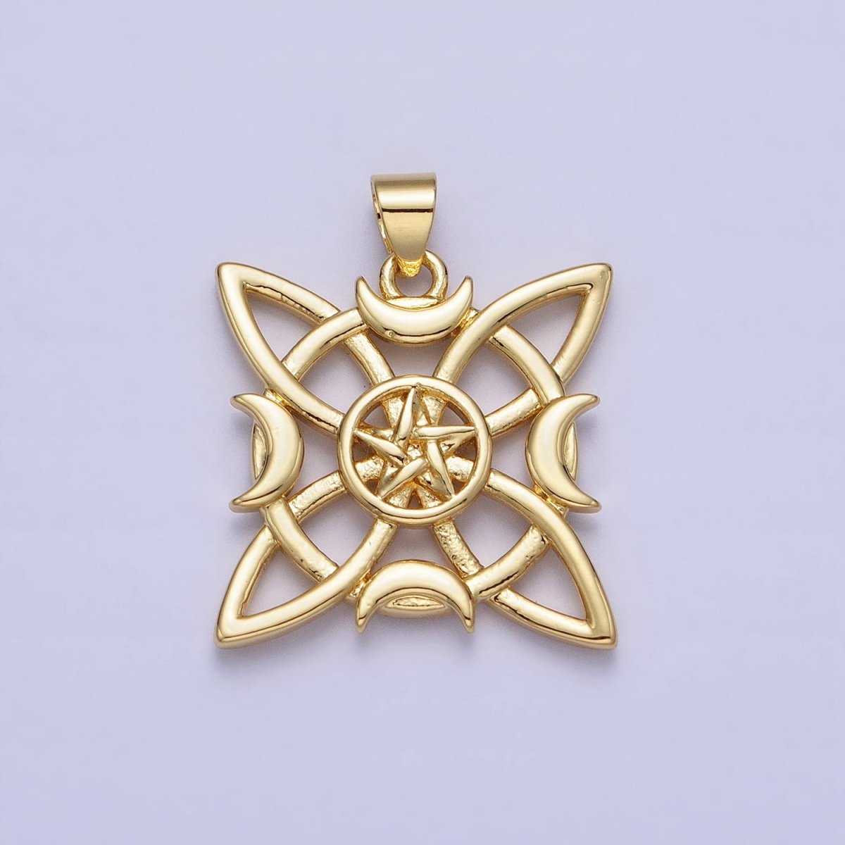 26mm Celestial Moon Star Celtic Geometric Open Square Pendant | AA146 - DLUXCA