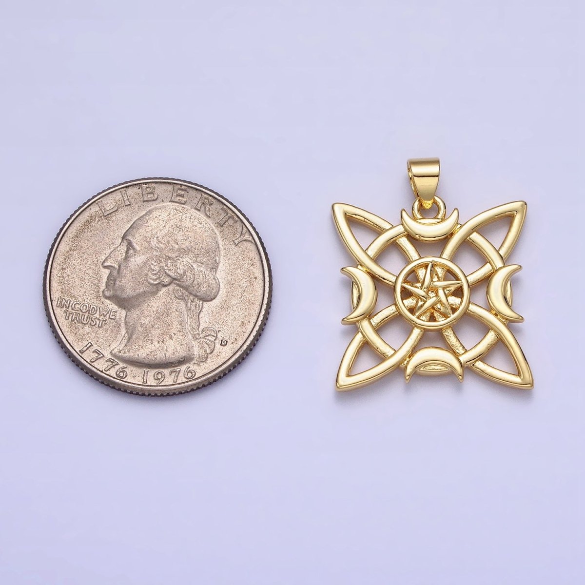 26mm Celestial Moon Star Celtic Geometric Open Square Pendant | AA146 - DLUXCA