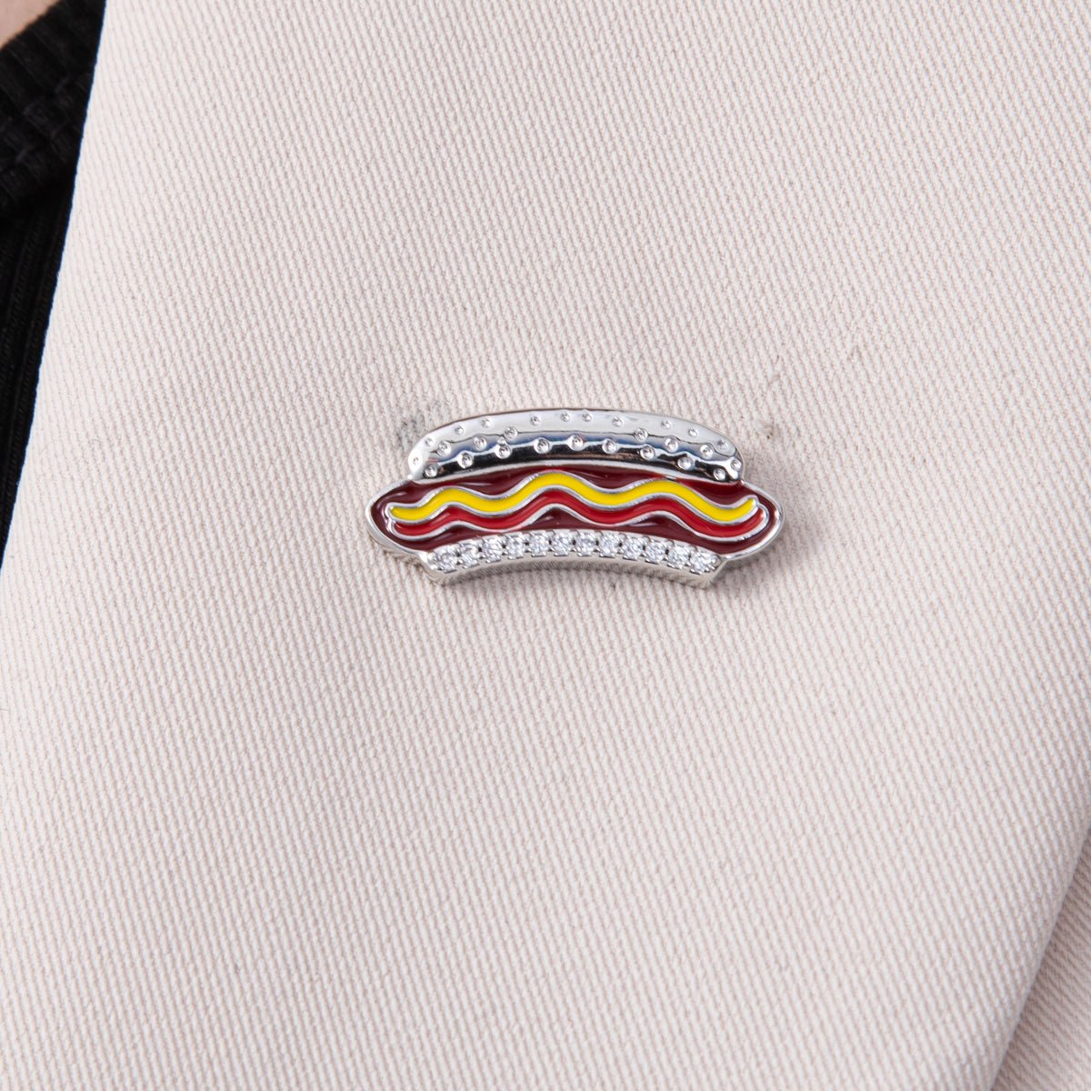 26mm Paved Enamel Paved Hotdog Brooch Pin in Gold and Silver | BH112 BH113 - DLUXCA