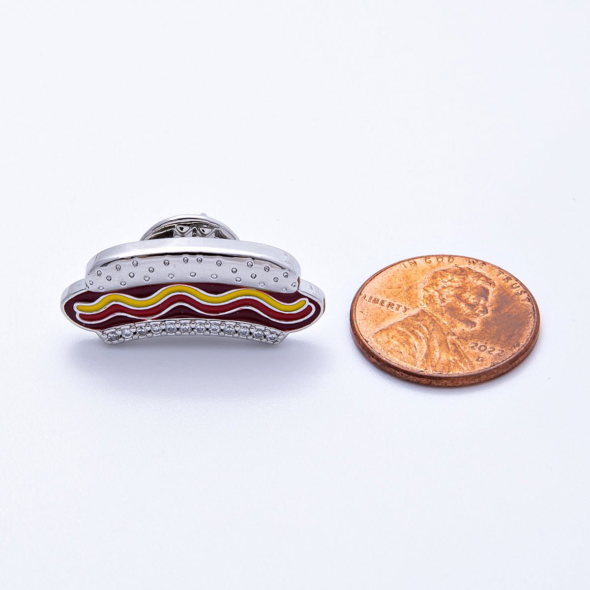 26mm Paved Enamel Paved Hotdog Brooch Pin in Gold and Silver | BH112 BH113 - DLUXCA