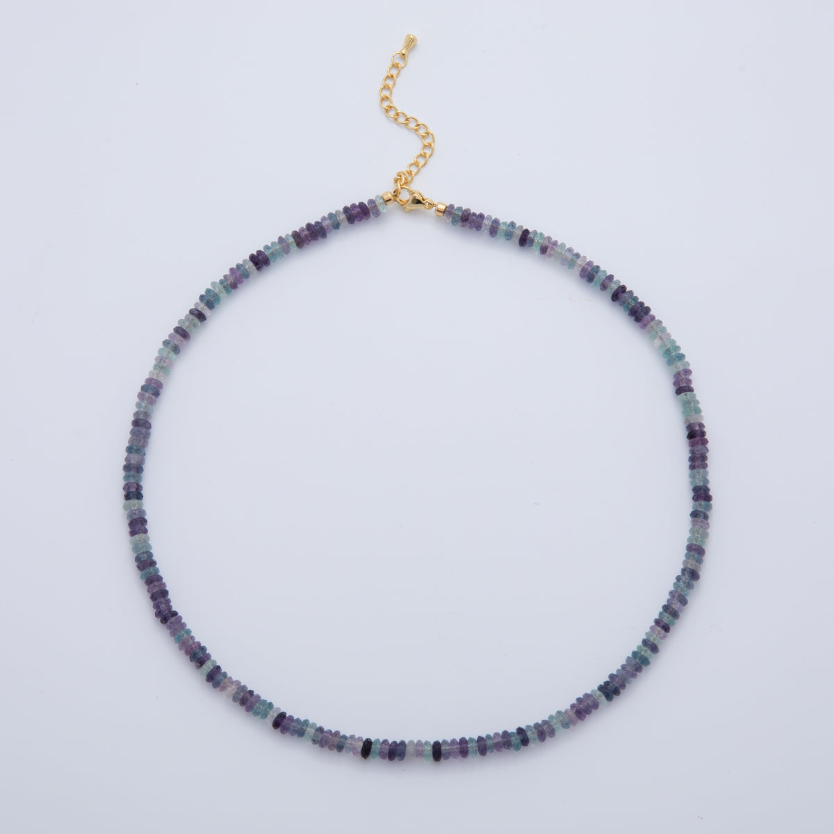 16K Gold Filled Multicolor Fluorite Rhondelle Gemstone Bead 16 Inch Choker Handmade Necklace | WA-900
