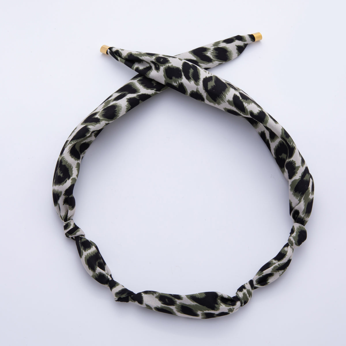 Stainless Steel Brown Black Cheetah Leopard Print Soft Faux Silk Bandana Scarf Necklace | WA-976 ~ WA-987
