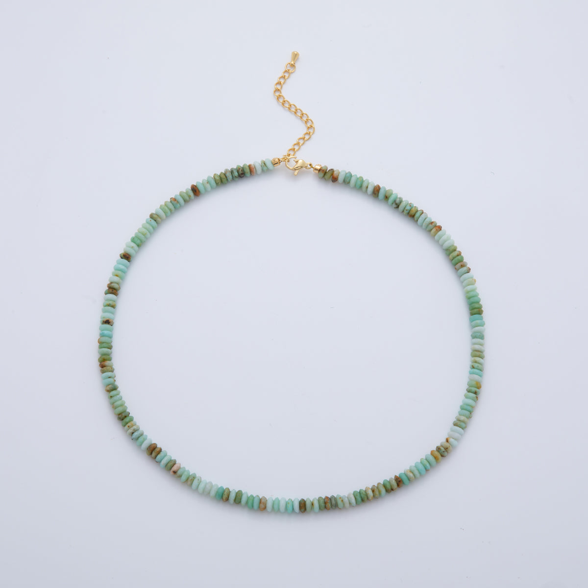 16K Gold Filled Teal Amazonite Rhondelle Gemstone Bead 16 Inch Choker Handmade Necklace | WA-957