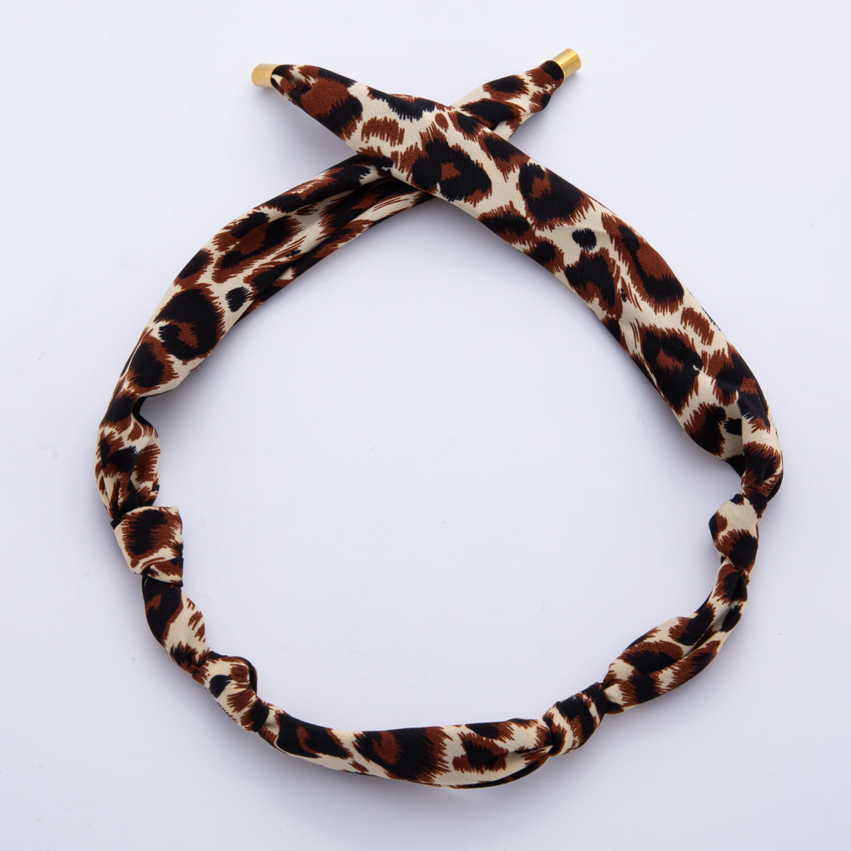 Stainless Steel Brown Black Cheetah Leopard Print Soft Faux Silk Bandana Scarf Necklace | WA-976 ~ WA-987