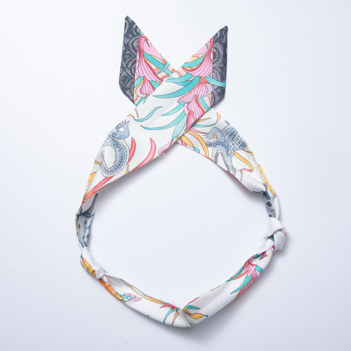 Stainless Steel Geometric Flower Soft Faux Silk Bandana Scarf Necklace | WA-988 ~ WA-1597