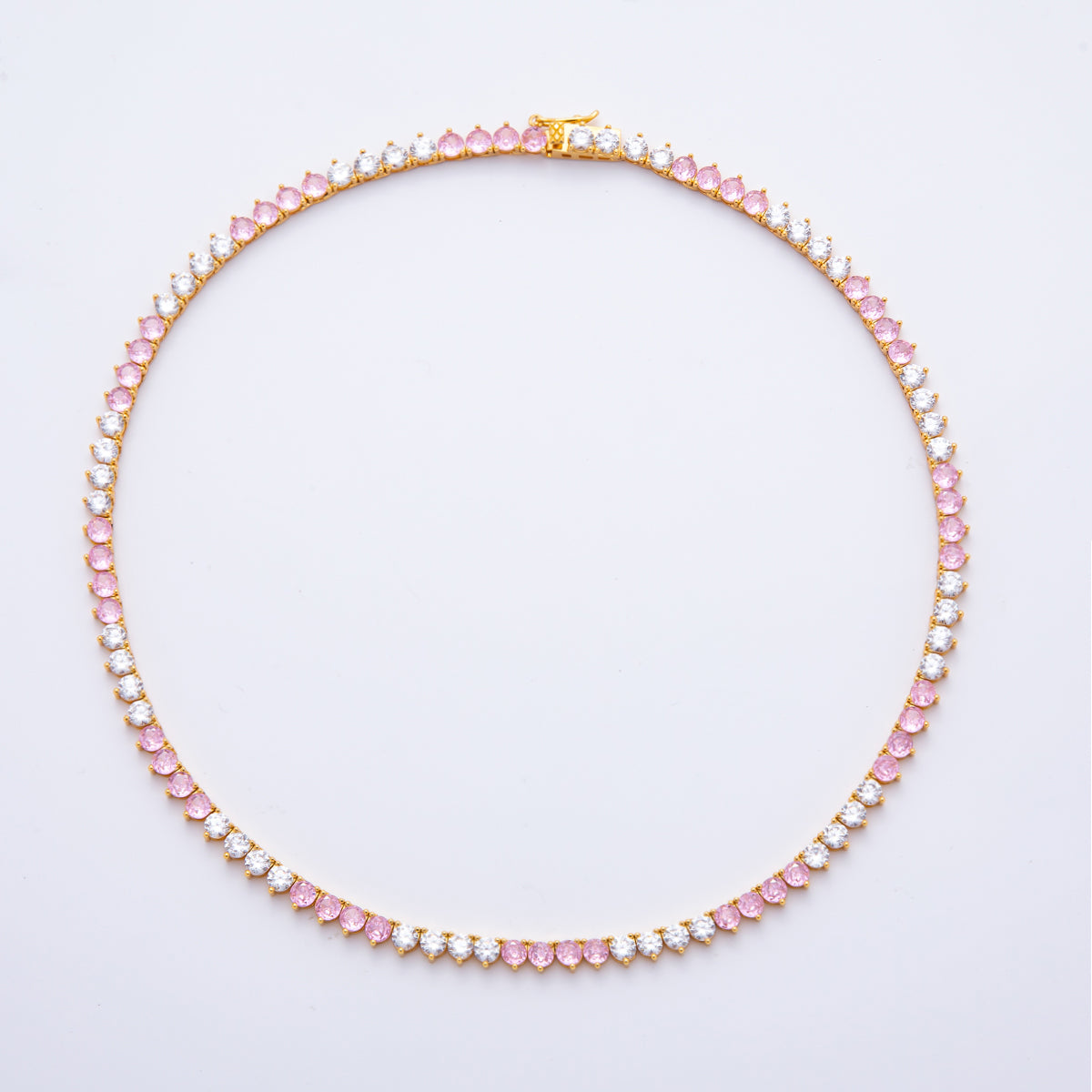 18K  Gold Filled 5mm Pink, Green, Purple, Red Alternate Three-Prong Tennis Chain 16.5 Inch Necklace | WA-2037 ~ WA-2063