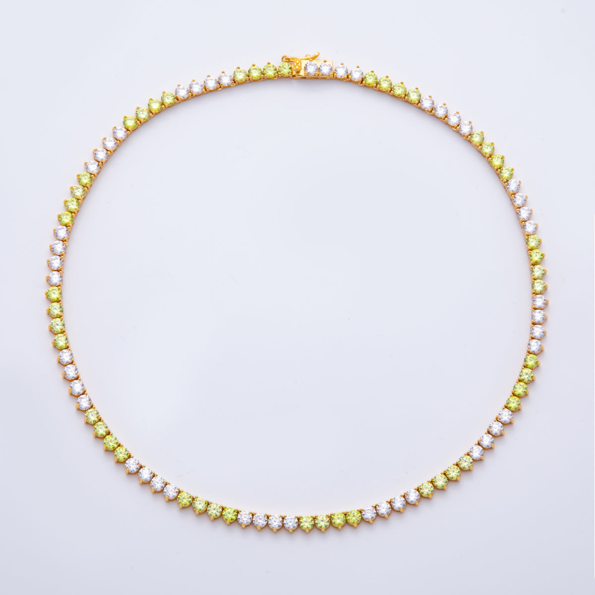 18K  Gold Filled 5mm Pink, Green, Purple, Red Alternate Three-Prong Tennis Chain 16.5 Inch Necklace | WA-2037 ~ WA-2063