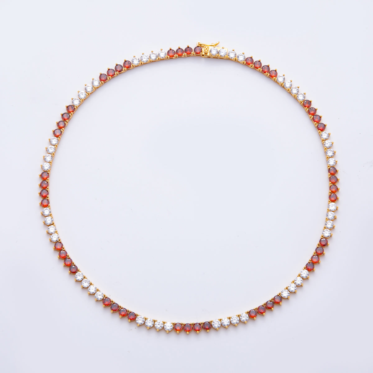 18K  Gold Filled 5mm Pink, Green, Purple, Red Alternate Three-Prong Tennis Chain 16.5 Inch Necklace | WA-2037 ~ WA-2063