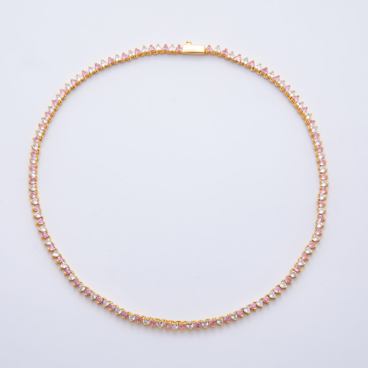 18K  Gold Filled Pink, Green, Purple, Red Alternate Heart Tennis Chain 16 Inch Necklace | WA-2086 ~ WA-2235