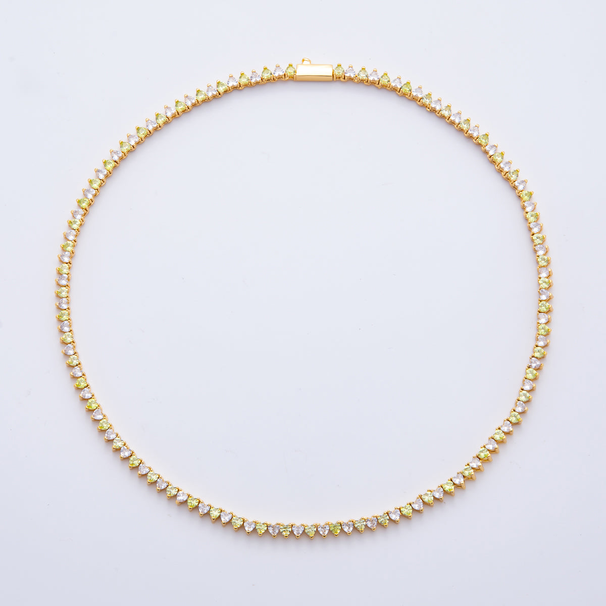 18K  Gold Filled Pink, Green, Purple, Red Alternate Heart Tennis Chain 16 Inch Necklace | WA-2086 ~ WA-2235