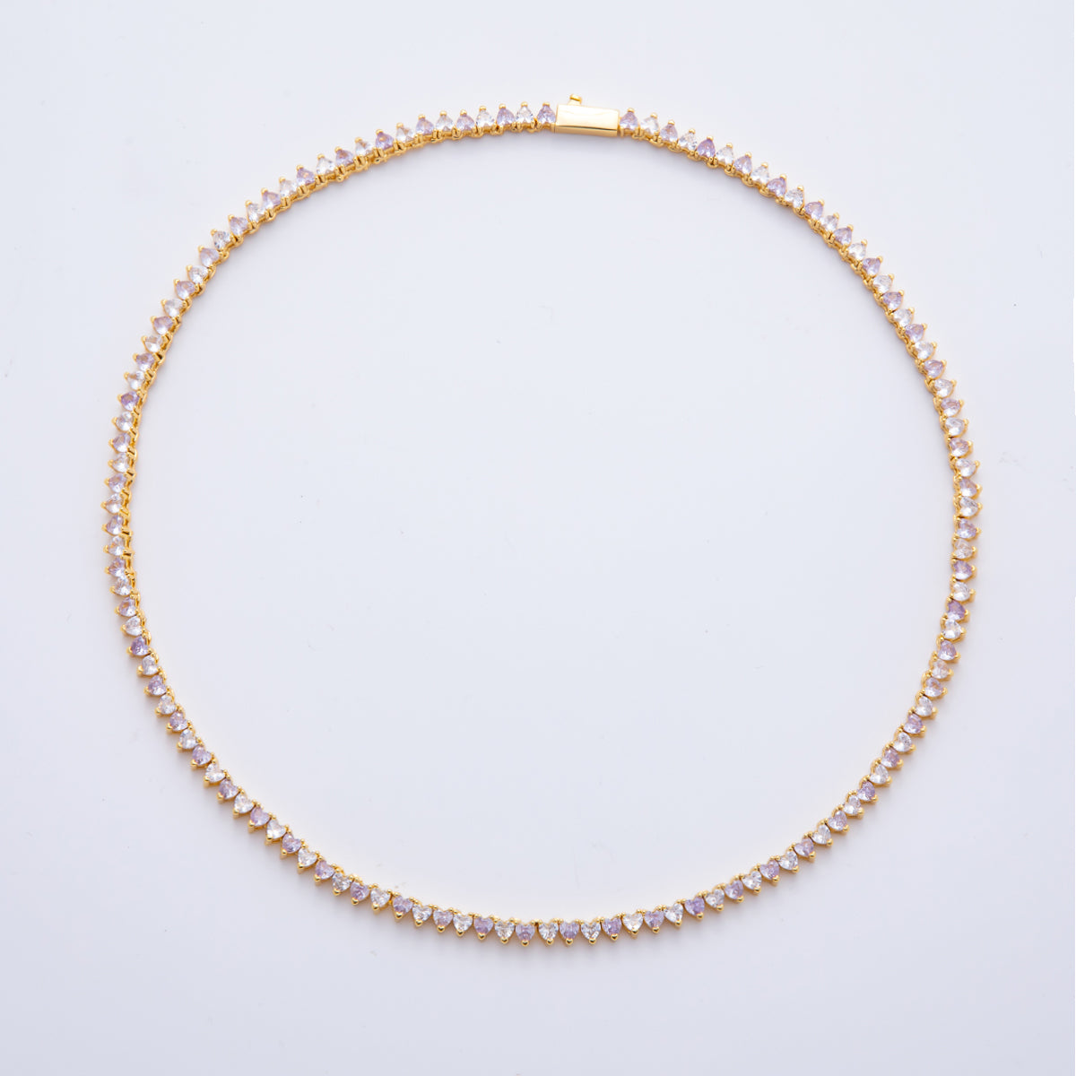 18K  Gold Filled Pink, Green, Purple, Red Alternate Heart Tennis Chain 16 Inch Necklace | WA-2086 ~ WA-2235