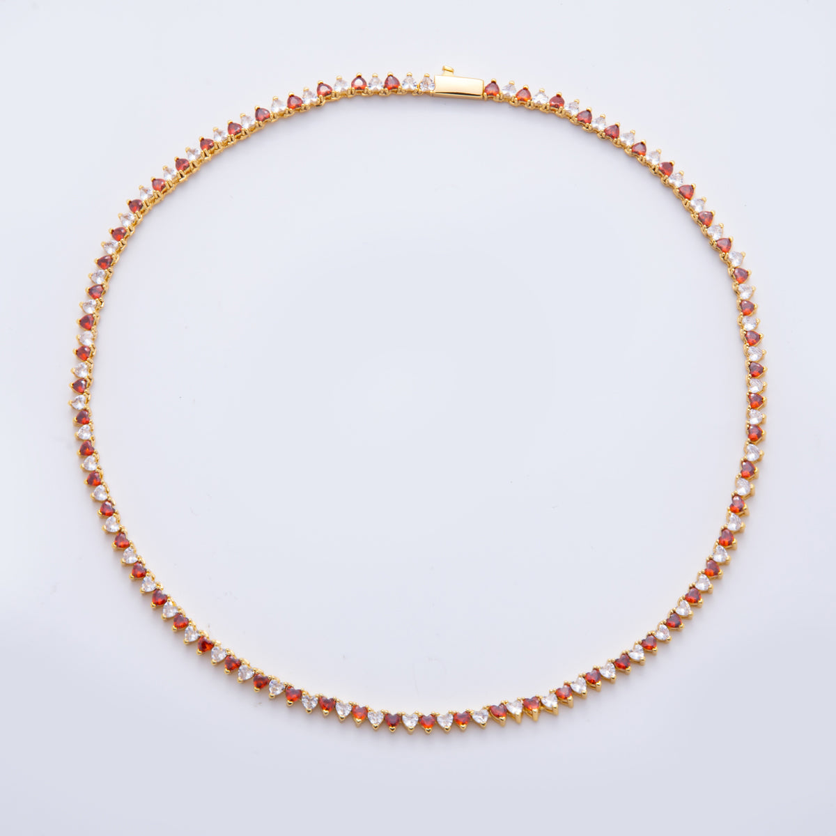 18K  Gold Filled Pink, Green, Purple, Red Alternate Heart Tennis Chain 16 Inch Necklace | WA-2086 ~ WA-2235