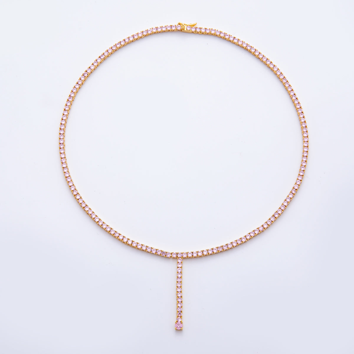18K Gold Filled 3.2mm Pink, Purple, Red, Clear CZ Tennis Chain Lariat 16 Inch Necklace | WA-2241 ~ WA-3265