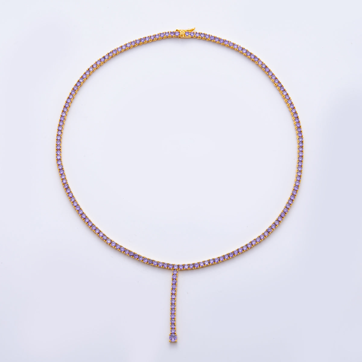18K Gold Filled 3.2mm Pink, Purple, Red, Clear CZ Tennis Chain Lariat 16 Inch Necklace | WA-2241 ~ WA-3265