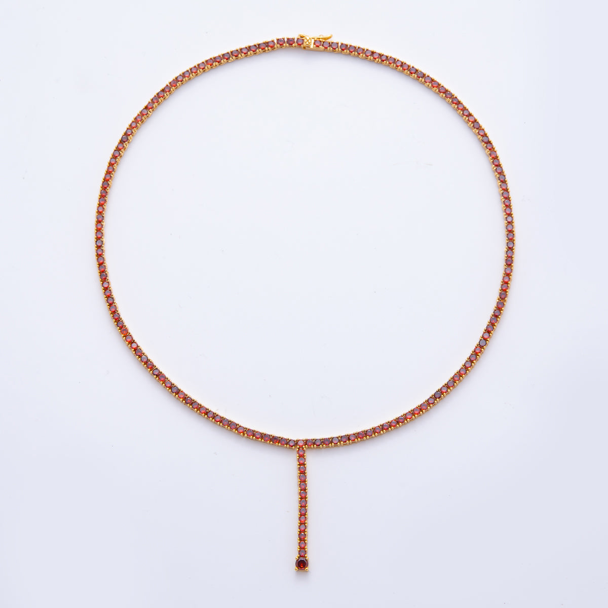 18K Gold Filled 3.2mm Pink, Purple, Red, Clear CZ Tennis Chain Lariat 16 Inch Necklace | WA-2241 ~ WA-3265