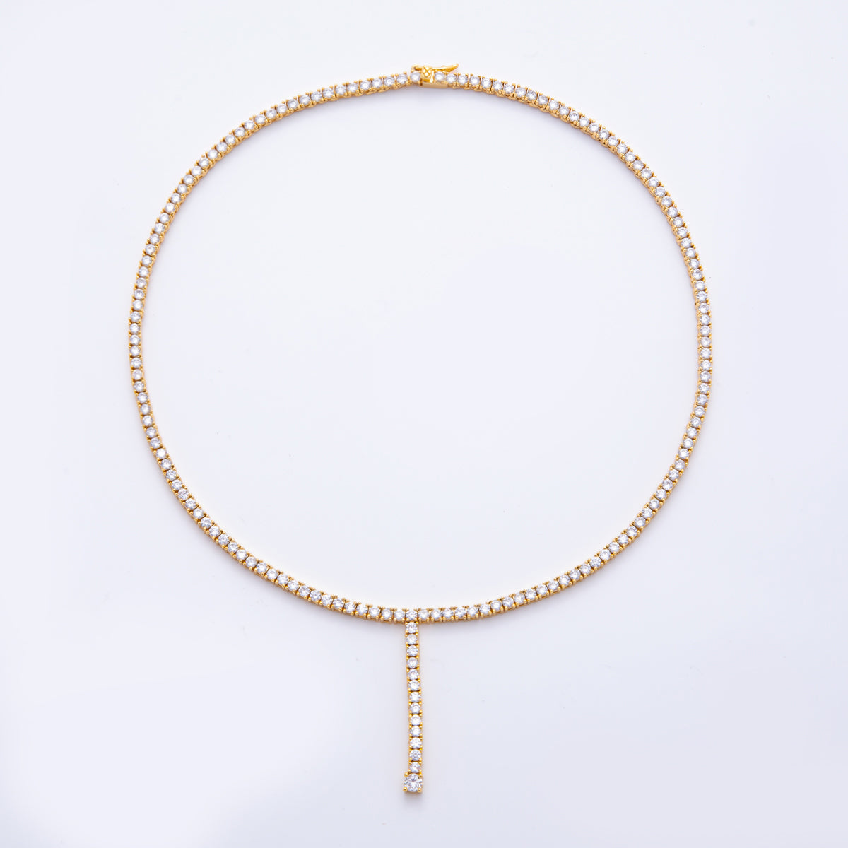 18K Gold Filled 3.2mm Pink, Purple, Red, Clear CZ Tennis Chain Lariat 16 Inch Necklace | WA-2241 ~ WA-3265