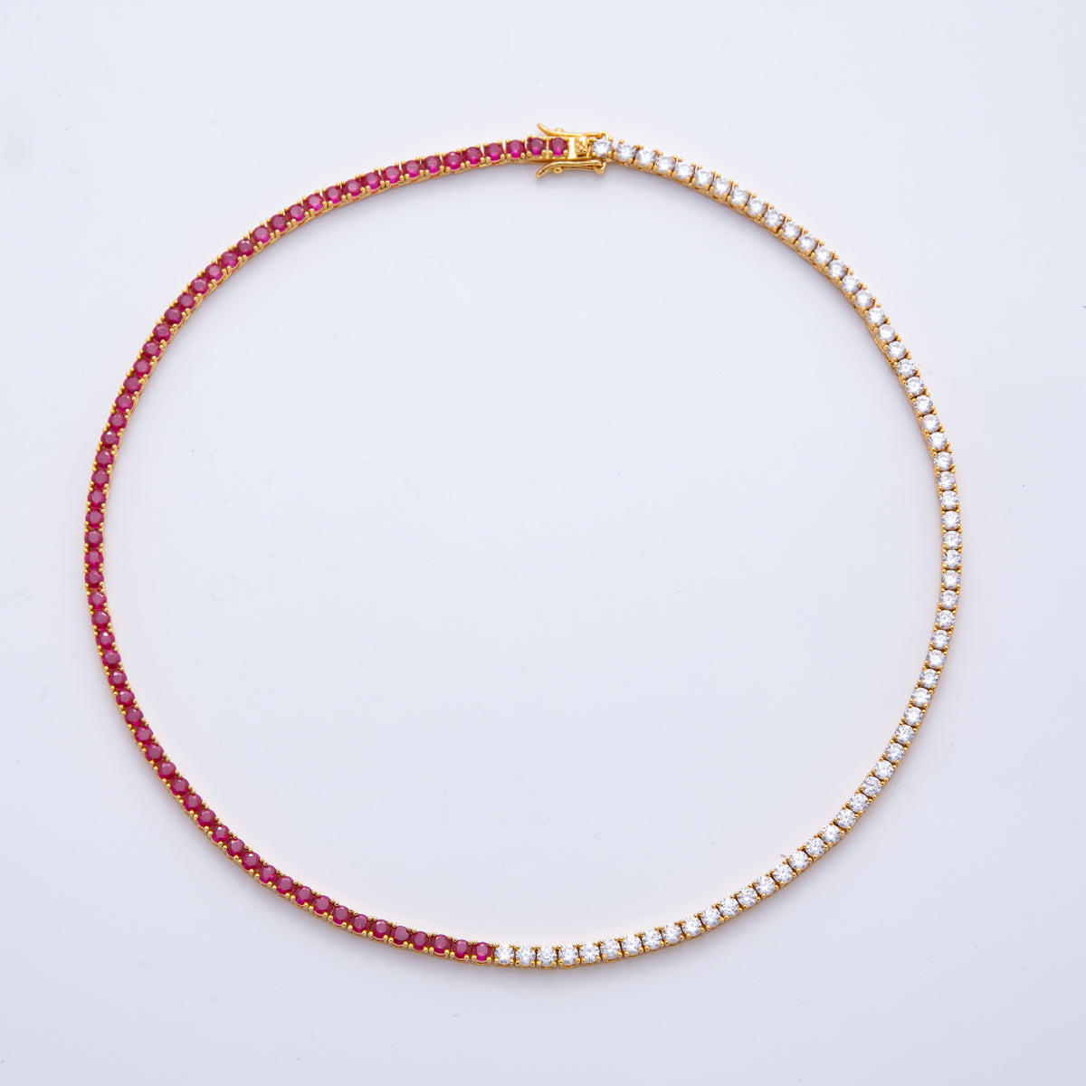 18K Gold Filled 3.5mm Green, Fuchsia CZ Half Clear Tennis Chain 16.5 Inch Necklace | WA-3266 WA-3267