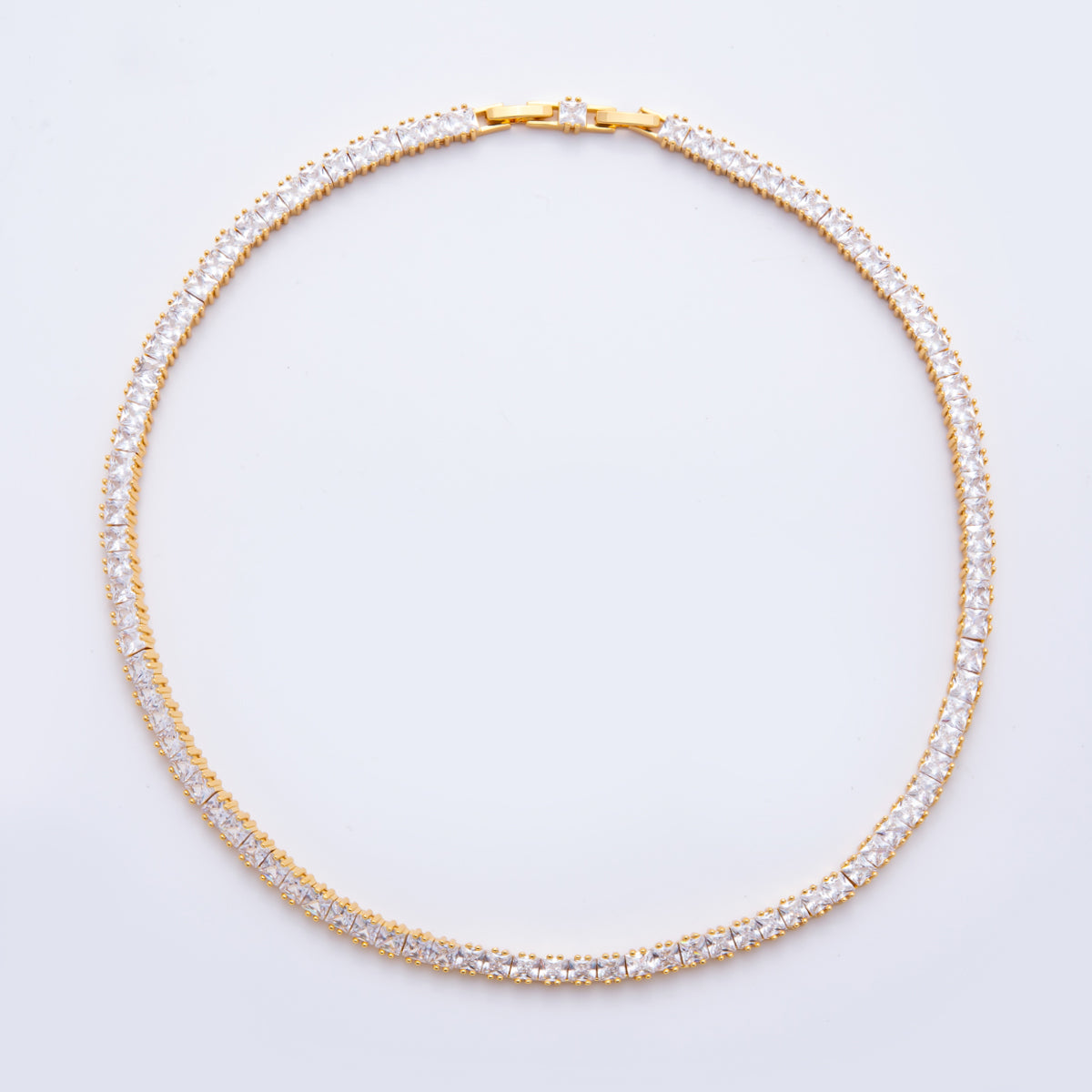 18K Gold Filled 5.5mm Clear CZ Baguette Square Tennis Chain 17 Inch Adjustable Necklace | WA-3268
