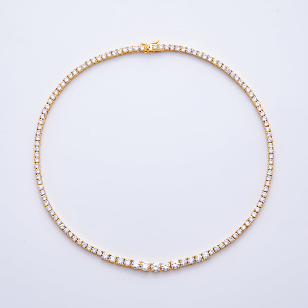 18K Gold Filled 3.3mm 5mm Gradient Clear CZ Tennis Chain 16.5 Inch Necklace | WA-3269