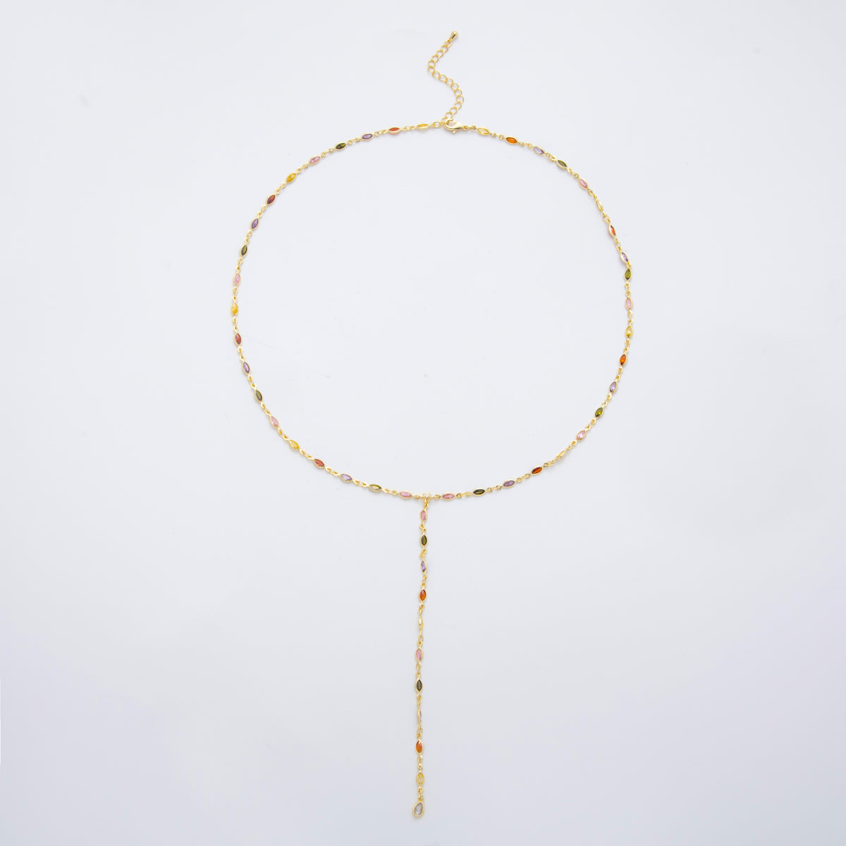 18K Gold Filled 3.2mm Fall Color Marquise CZ Chain 19 Inch Lariat Necklace w. Extender | WA-3794