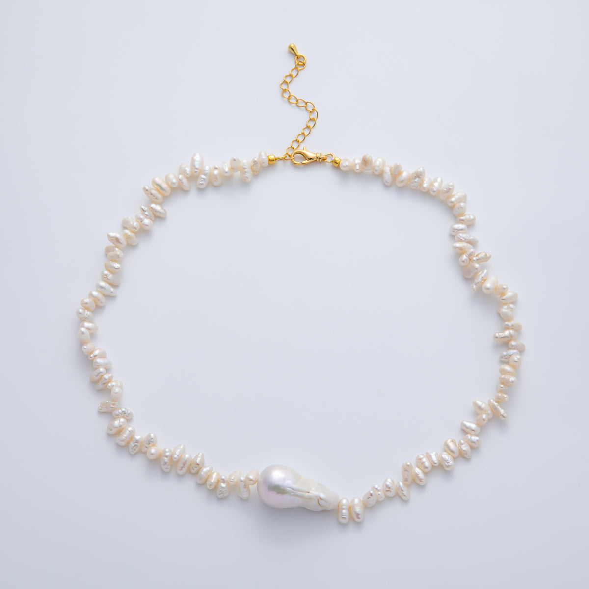15.9mm Freshwater Pearl Baroque Natural Form 16.2 Inch Chain Necklace w. Extender | WA-3800