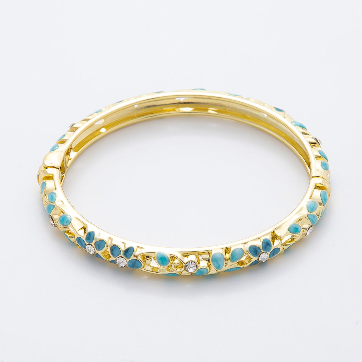 14K Gold Filled Round CZ Enamel Floral Themed Open Round Bangle Bracelet in Pink, Orange, & Blue | WA-292 WA-300 WA-323 WA-370