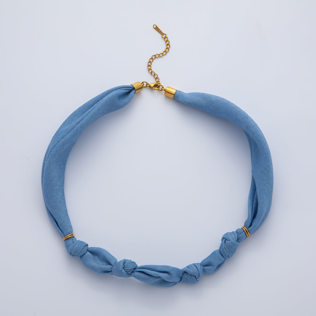 Stainless Steel Blue Denim Jeans 18 Inch Handmade Scarf Necklace w. Extender | WA-1668 WA-1170