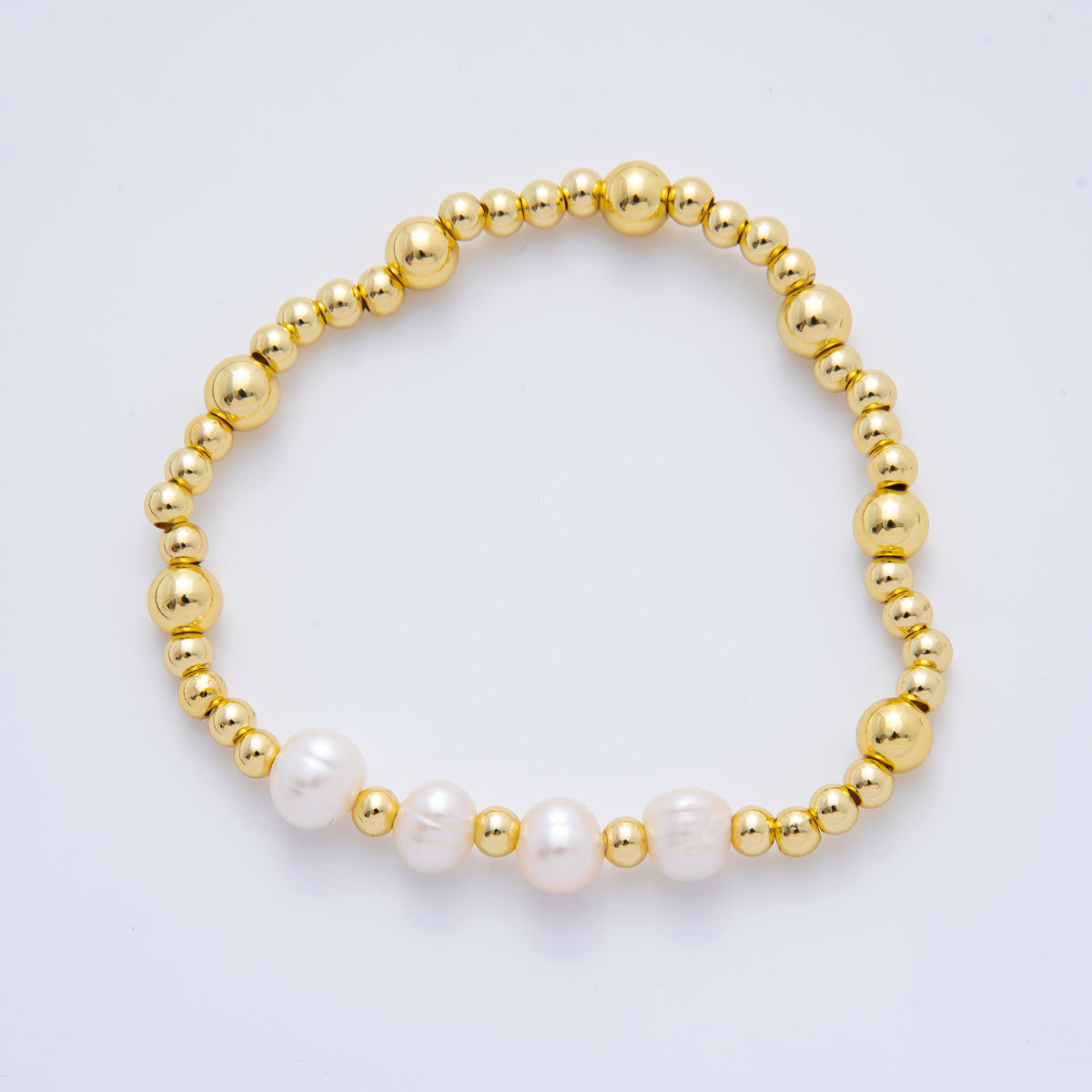 18K Gold Filled Freshwater Pearl Stretch Textured Bead Bracelet | WA-3505 ~ WA-3516