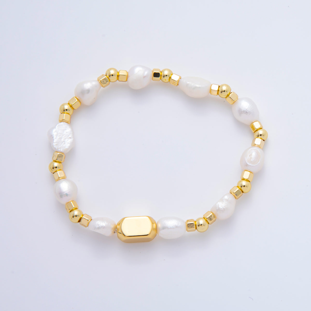 18K Gold Filled Freshwater Pearl Stretch Textured Bead Bracelet | WA-3505 ~ WA-3516