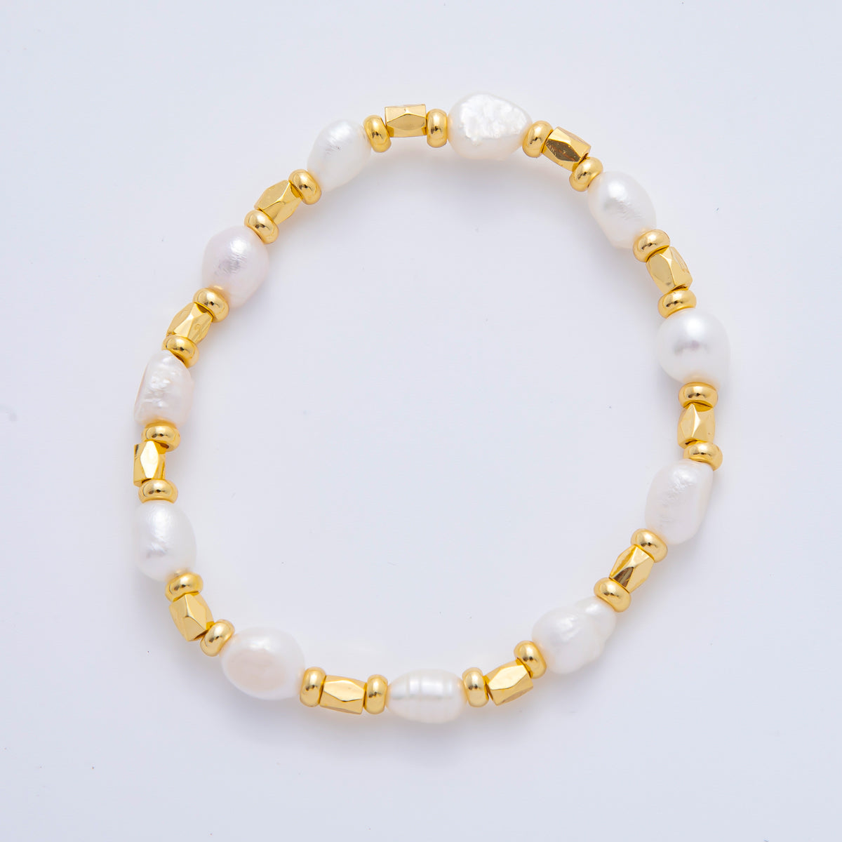 18K Gold Filled Freshwater Pearl Stretch Textured Bead Bracelet | WA-3505 ~ WA-3516