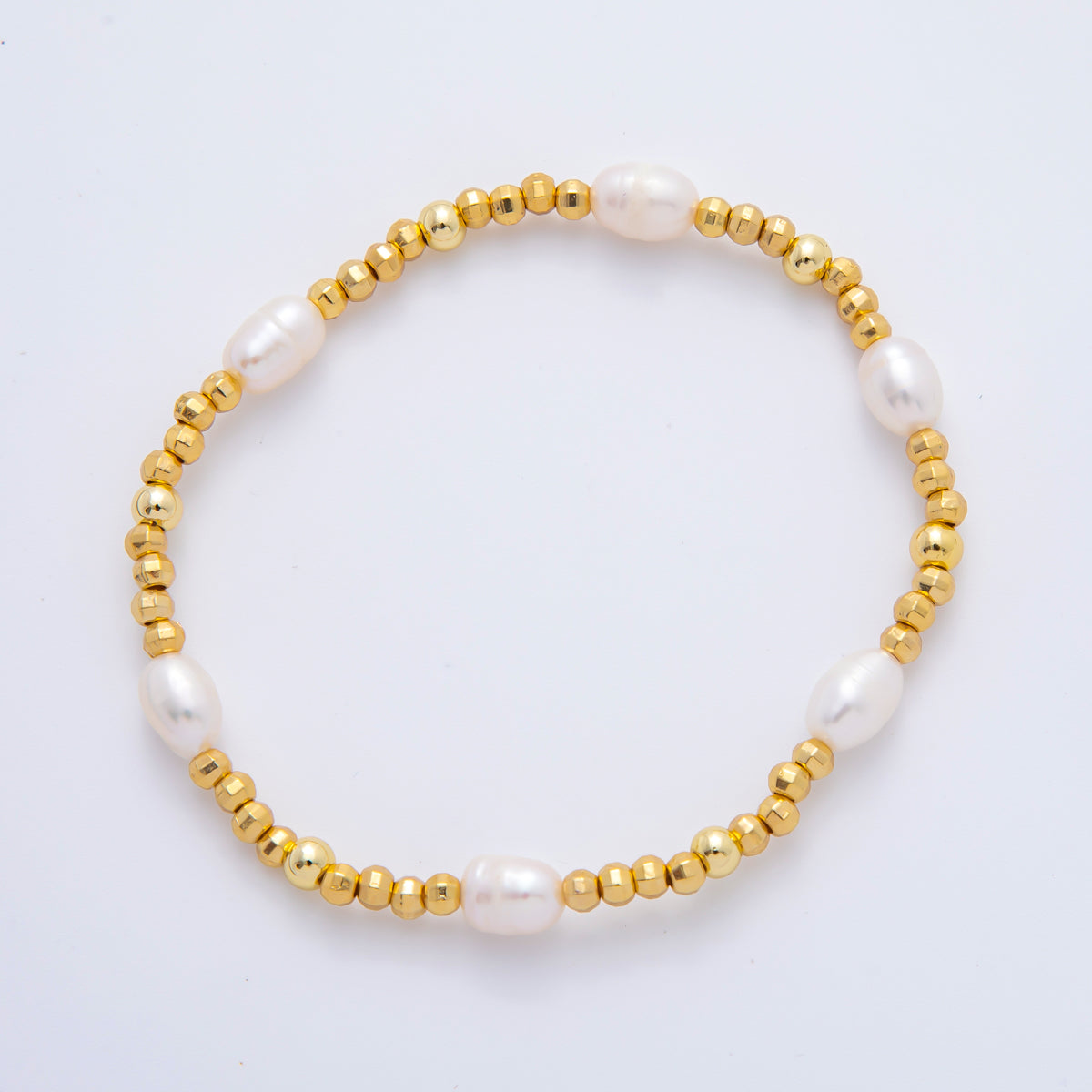 18K Gold Filled Freshwater Pearl Stretch Textured Bead Bracelet | WA-3505 ~ WA-3516