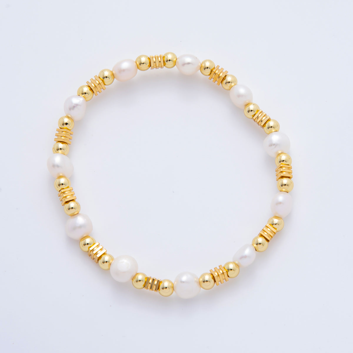 18K Gold Filled Freshwater Pearl Stretch Textured Bead Bracelet | WA-3505 ~ WA-3516