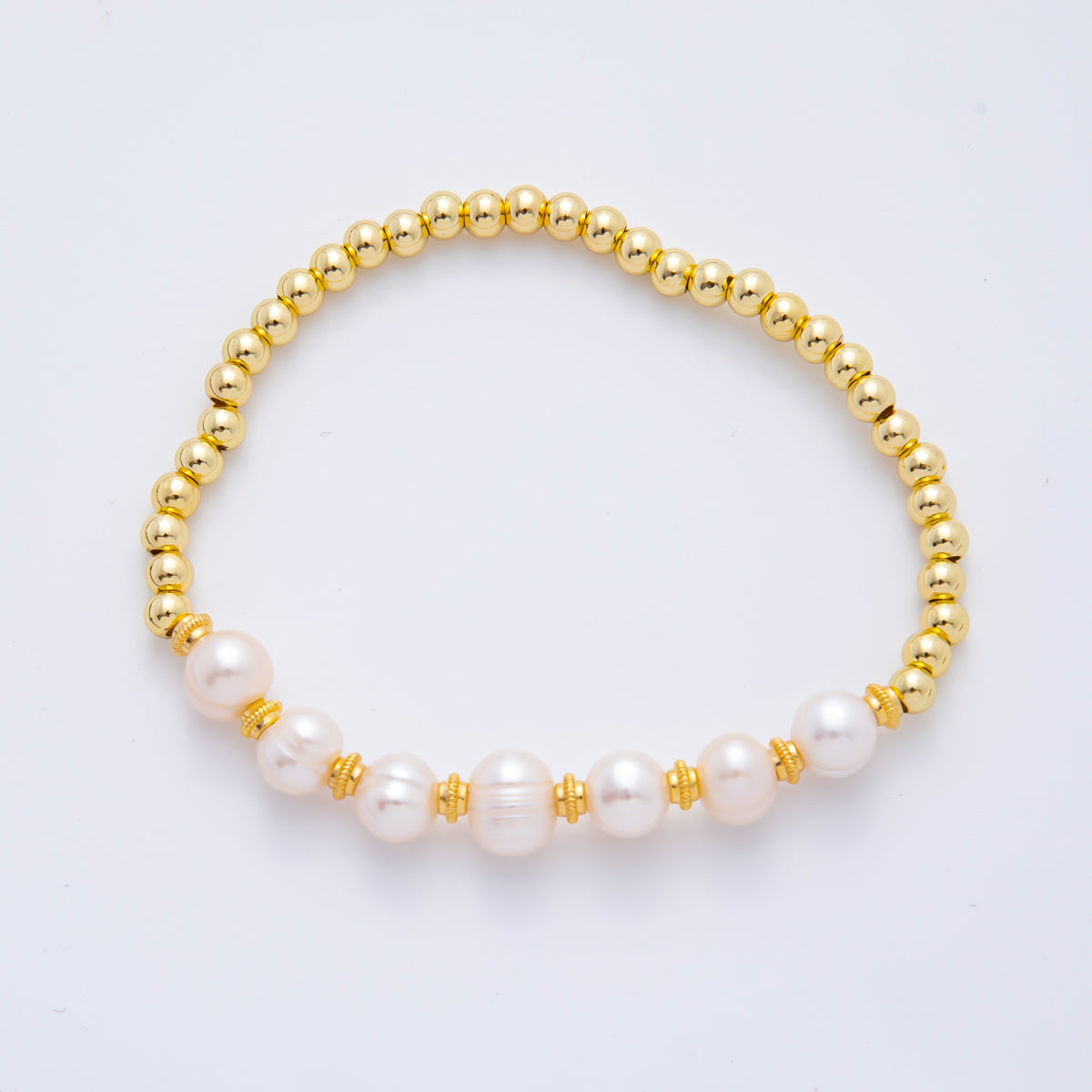 18K Gold Filled Freshwater Pearl Stretch Textured Bead Bracelet | WA-3505 ~ WA-3516