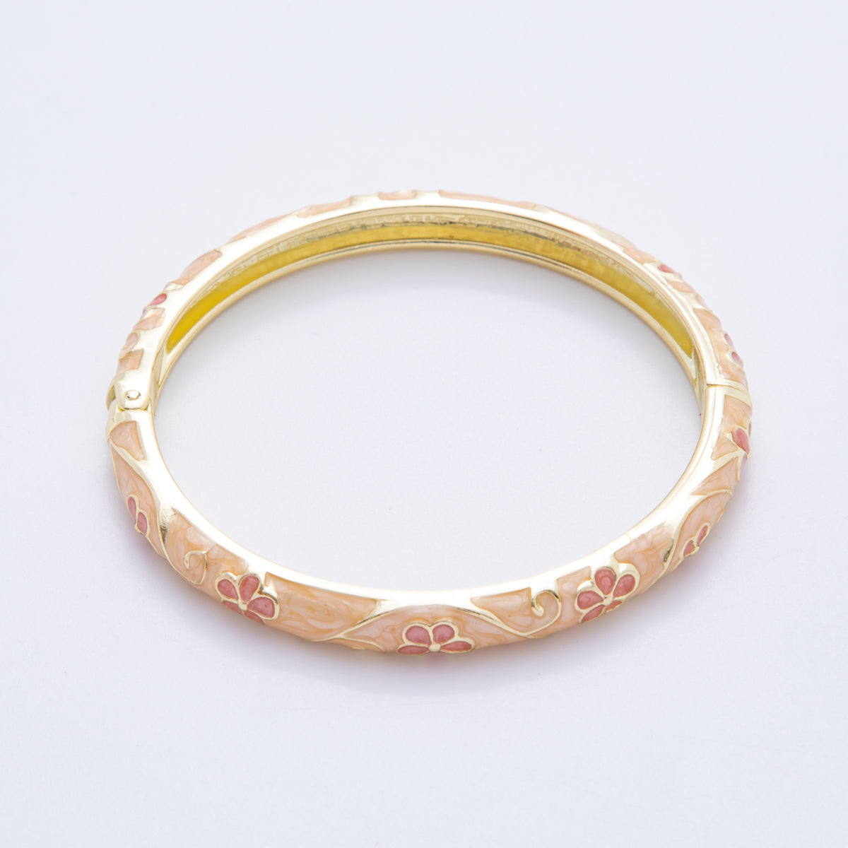 14K Gold Filled Enamel Artisan Floral Linked Open Round Bangle Bracelet in Purple, Pink, & White | WA-A3769 - WA-A3772
