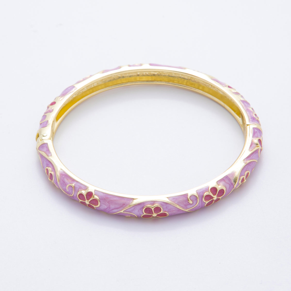 14K Gold Filled Enamel Artisan Floral Linked Open Round Bangle Bracelet in Purple, Pink, & White | WA-A3769 - WA-A3772